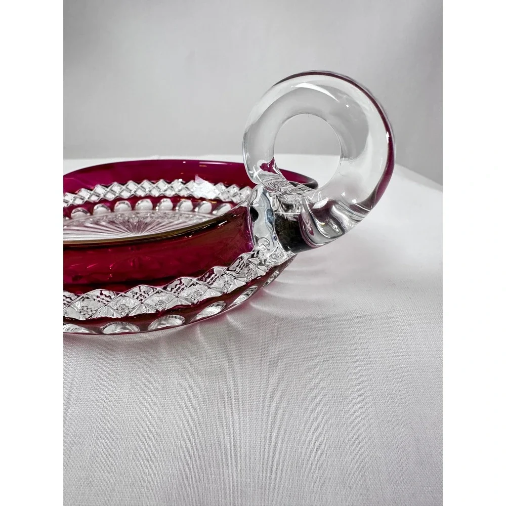 Westmoreland Ruby Red Waterford‎ 5" Heart Shaped Bonbon Nappy Glass Dish Handle - Picture 6 of 14